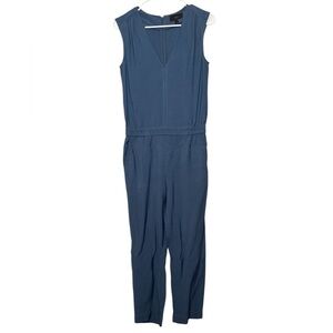J. Crew Women's Drapey Oxford Blue Sleeveless Crepe V-Neck Jumpsuit Size 0